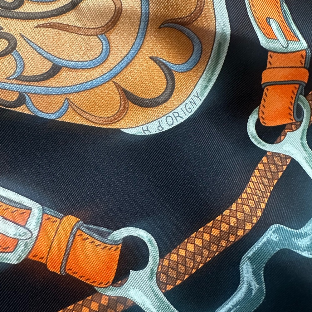 Hermès Festival des Amazones Silk Scarf 90 Blue Orange w/ Box & Knotting Cards - Picture 6 of 16